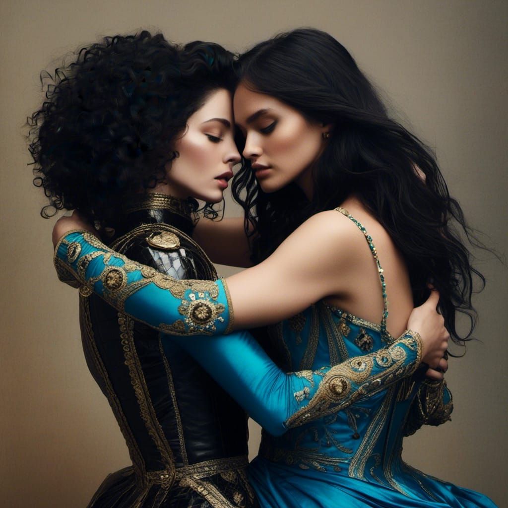 Two Women in Hyperrealistic Embrace