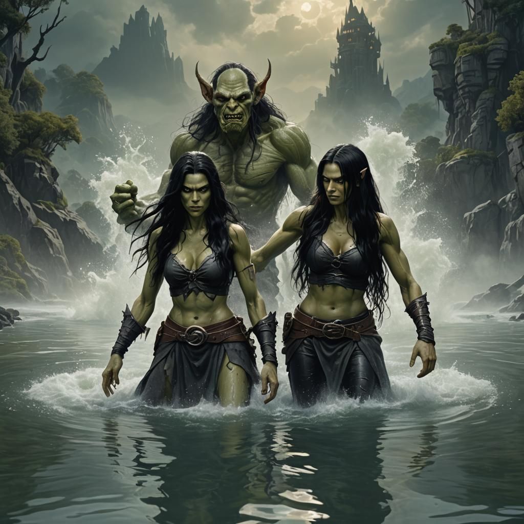 Menacing Goblin Looms Over Woman in Water