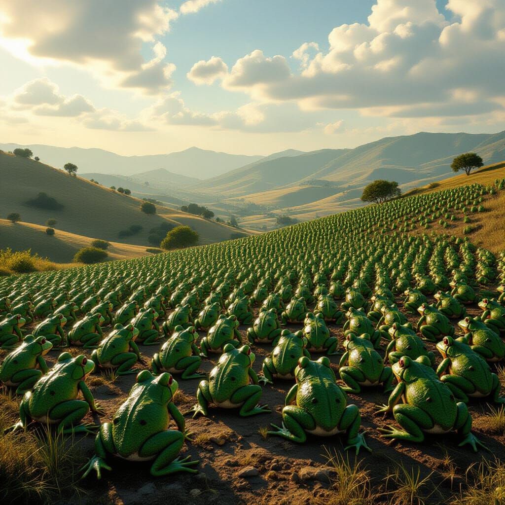 Epic Frog Army on Hills: Digital Matte Painting