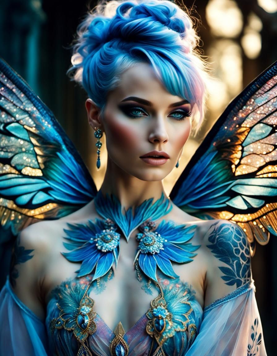 Pastel Fairypunk Goddess with Translucent Wings