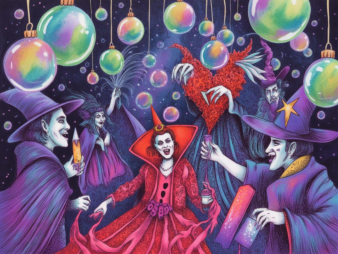 Intricately detailed alcohol ink illustration, New Years Eve...