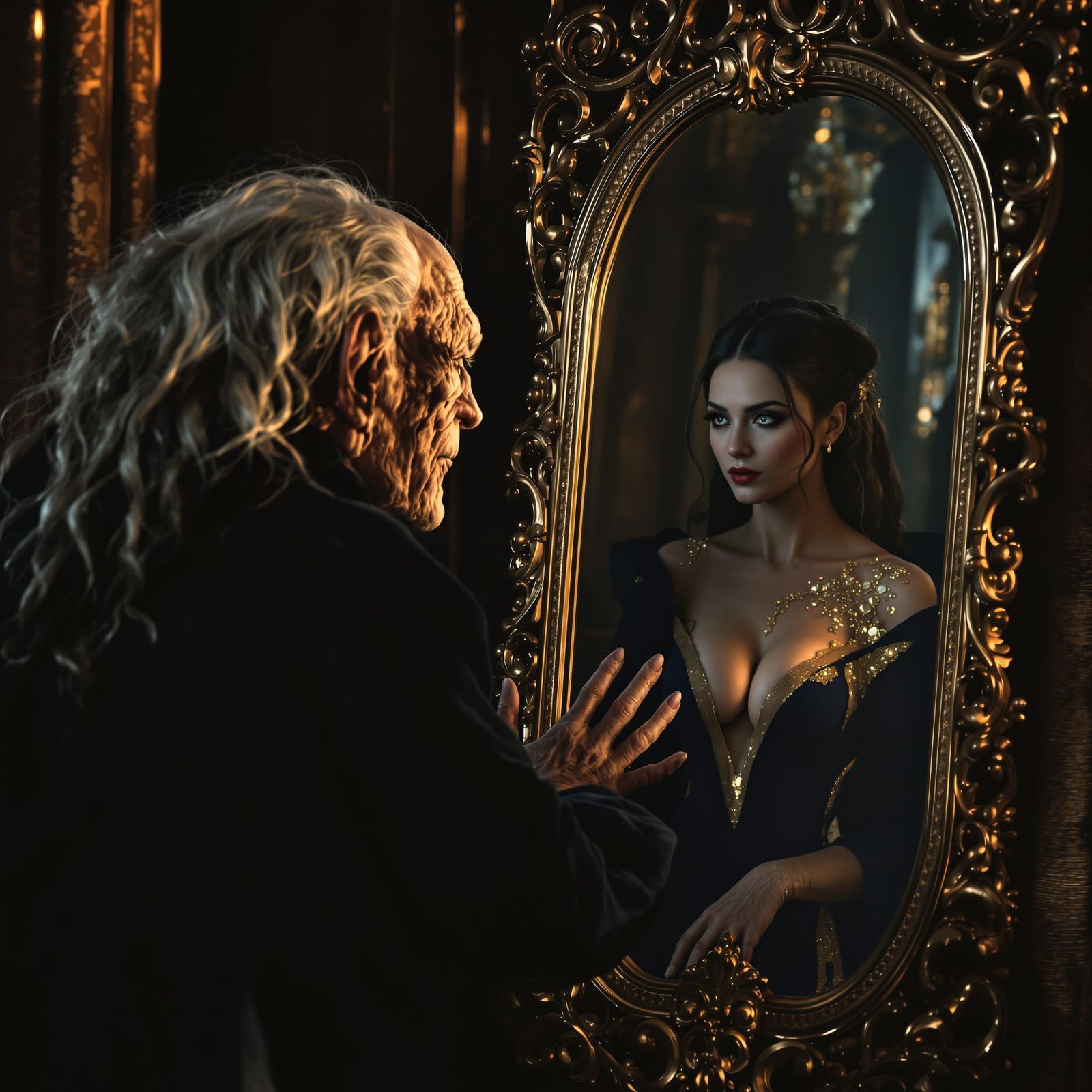 Fairytale Hag Sees Beauty in Mirror Reflection