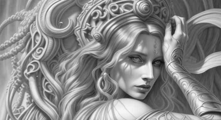 Mystical Semele Portrait in Pencil Drawing Style