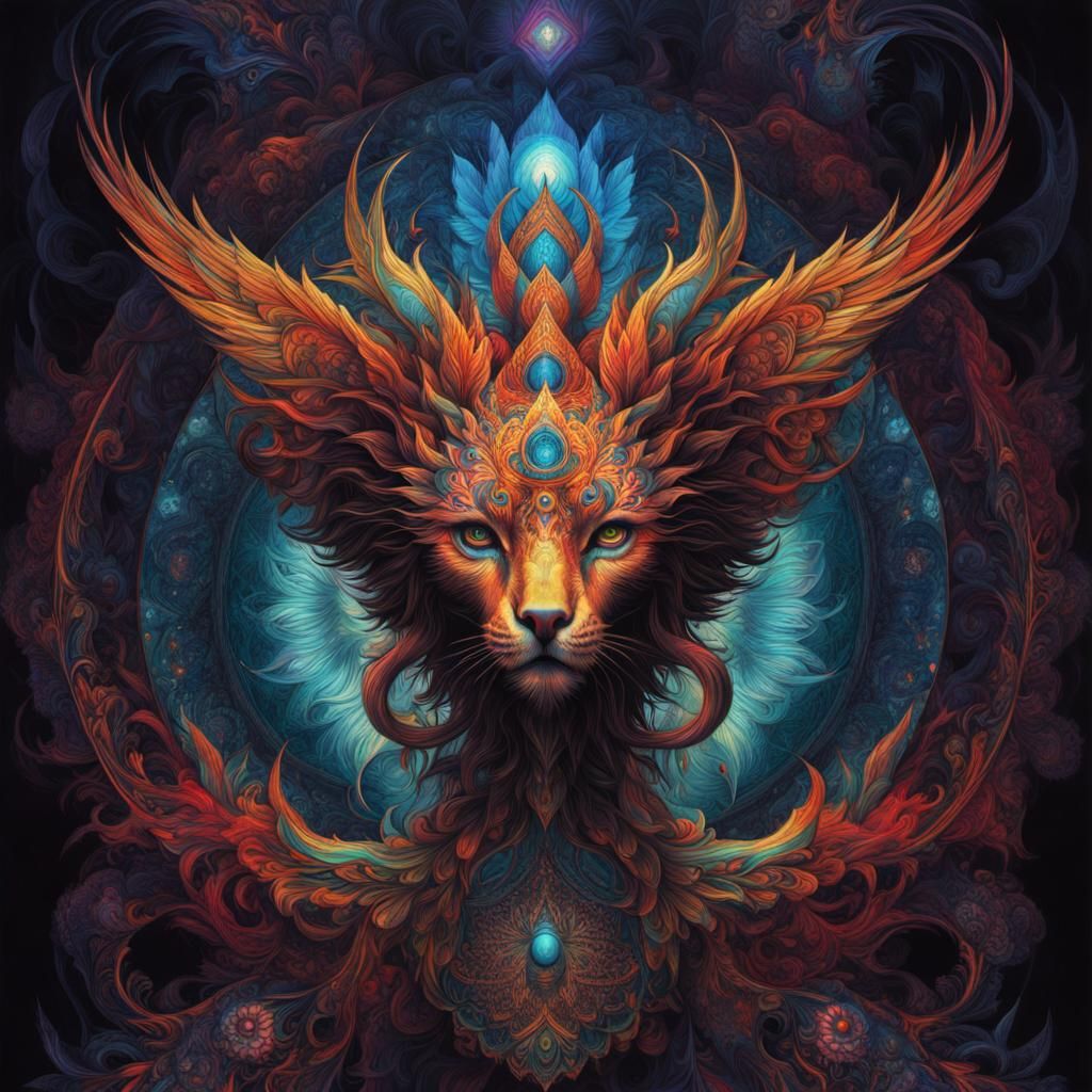 Psychedelic 4444 Angel Number Mandala in Detailed Painting