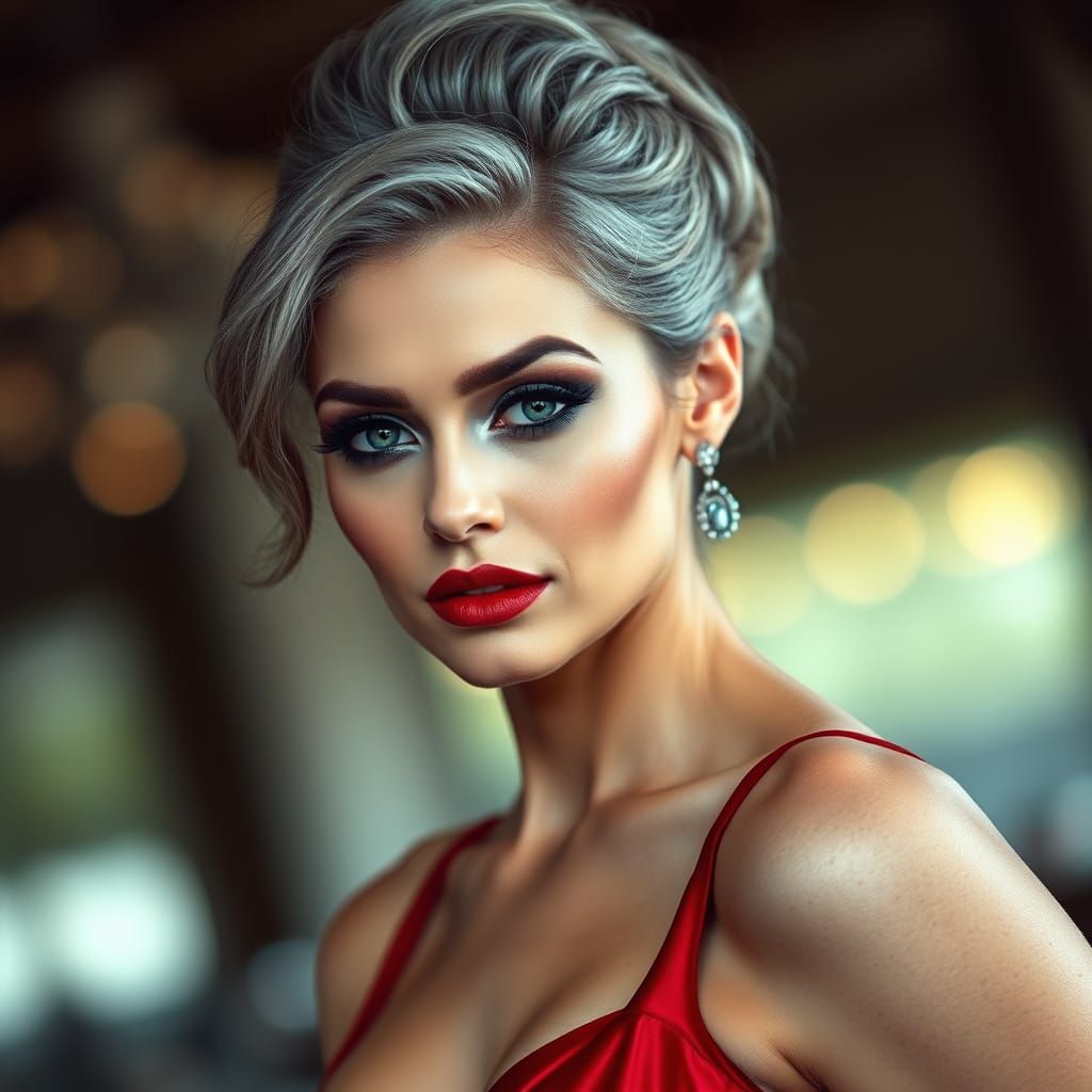Elegant Woman with Red Lipstick in Fashion Photography Style