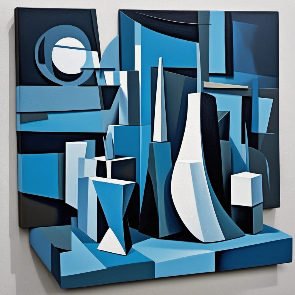 Monochromatic Cubist Still Life of Fragmented Geometric Form...