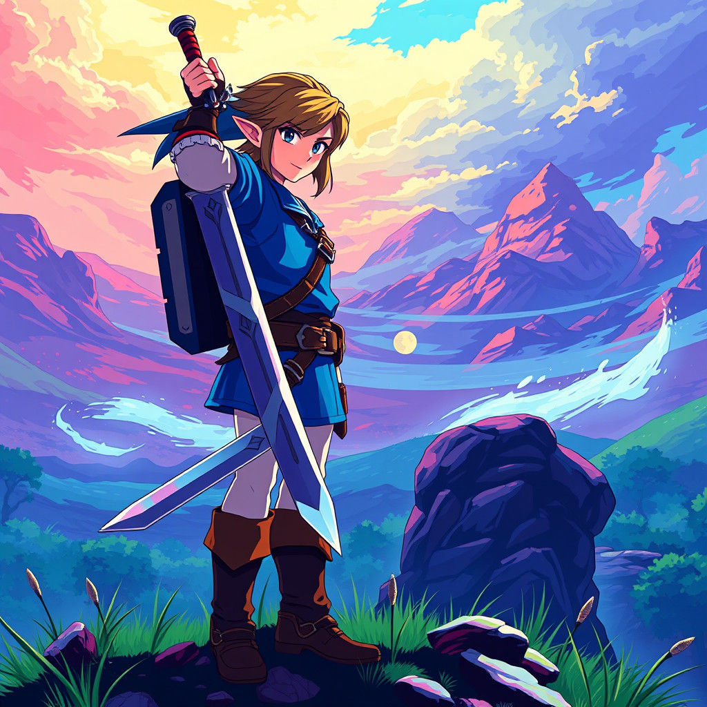 Link in Hyrule: Manga-Style Anime Illustration