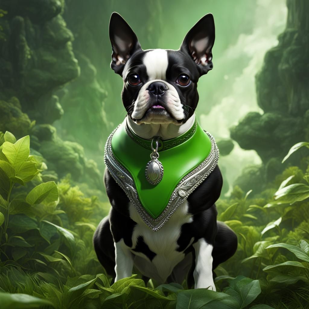 Boston Terrier Portrait in Detailed Matte Painting Style