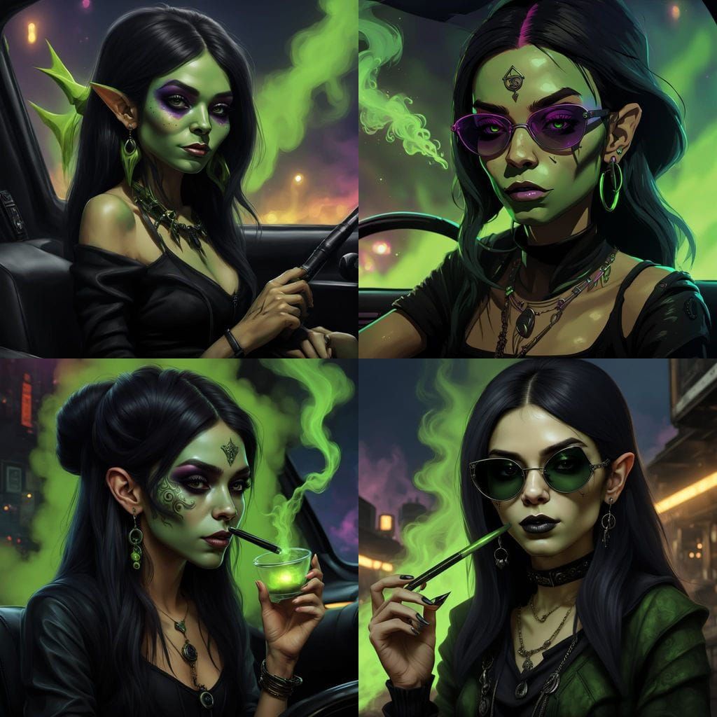 Goblin Girl Driving SUV in Cartoon Style