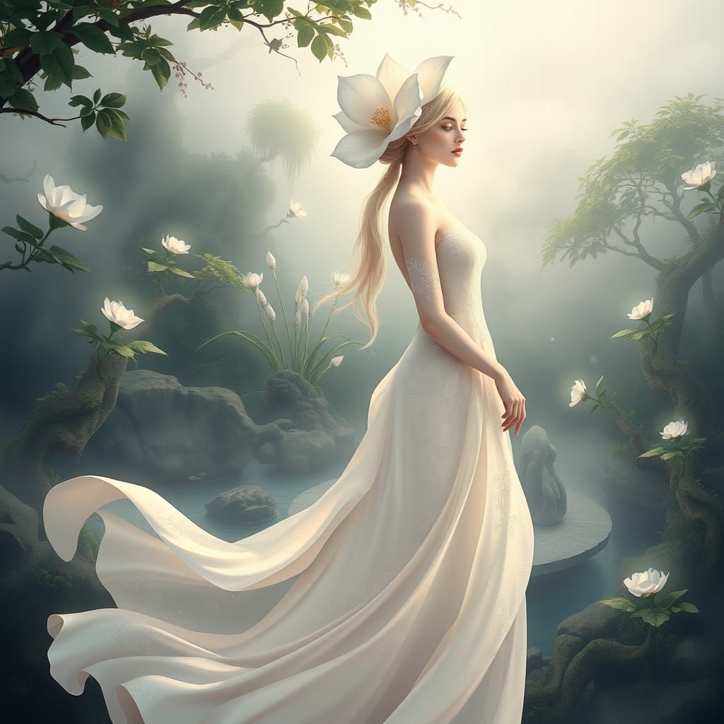 Luminous Jasmine Goddess in Enchanted Garden