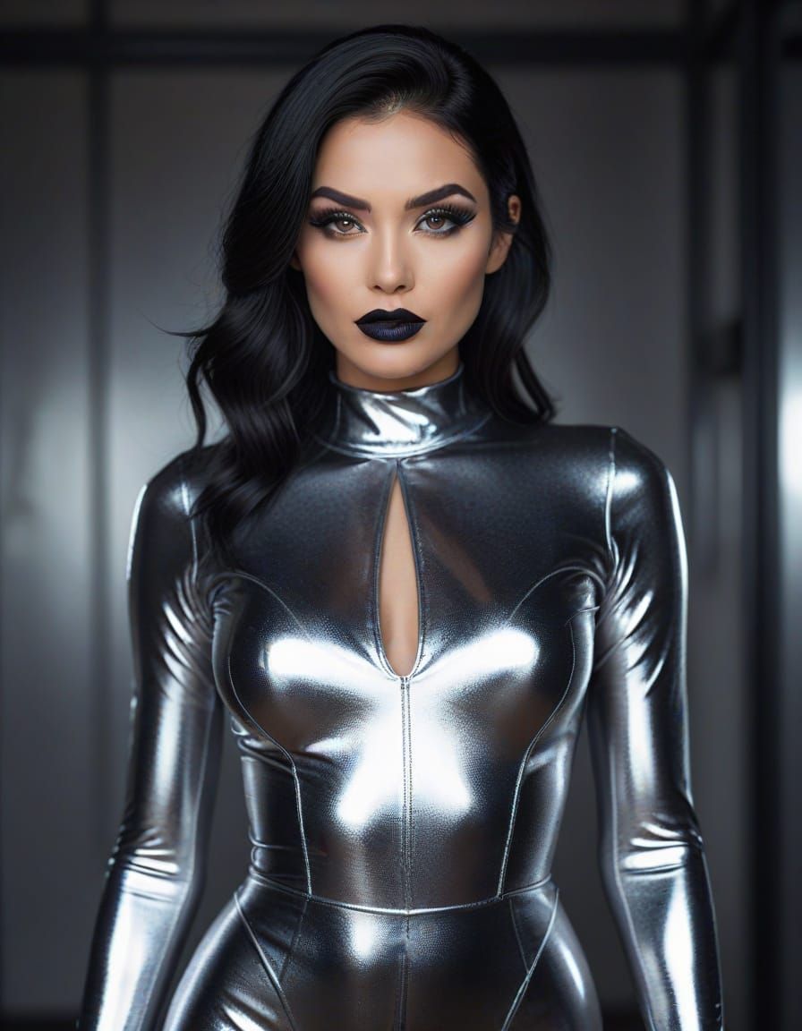 Sultry Silver Goddess in Metallic Jumpsuit