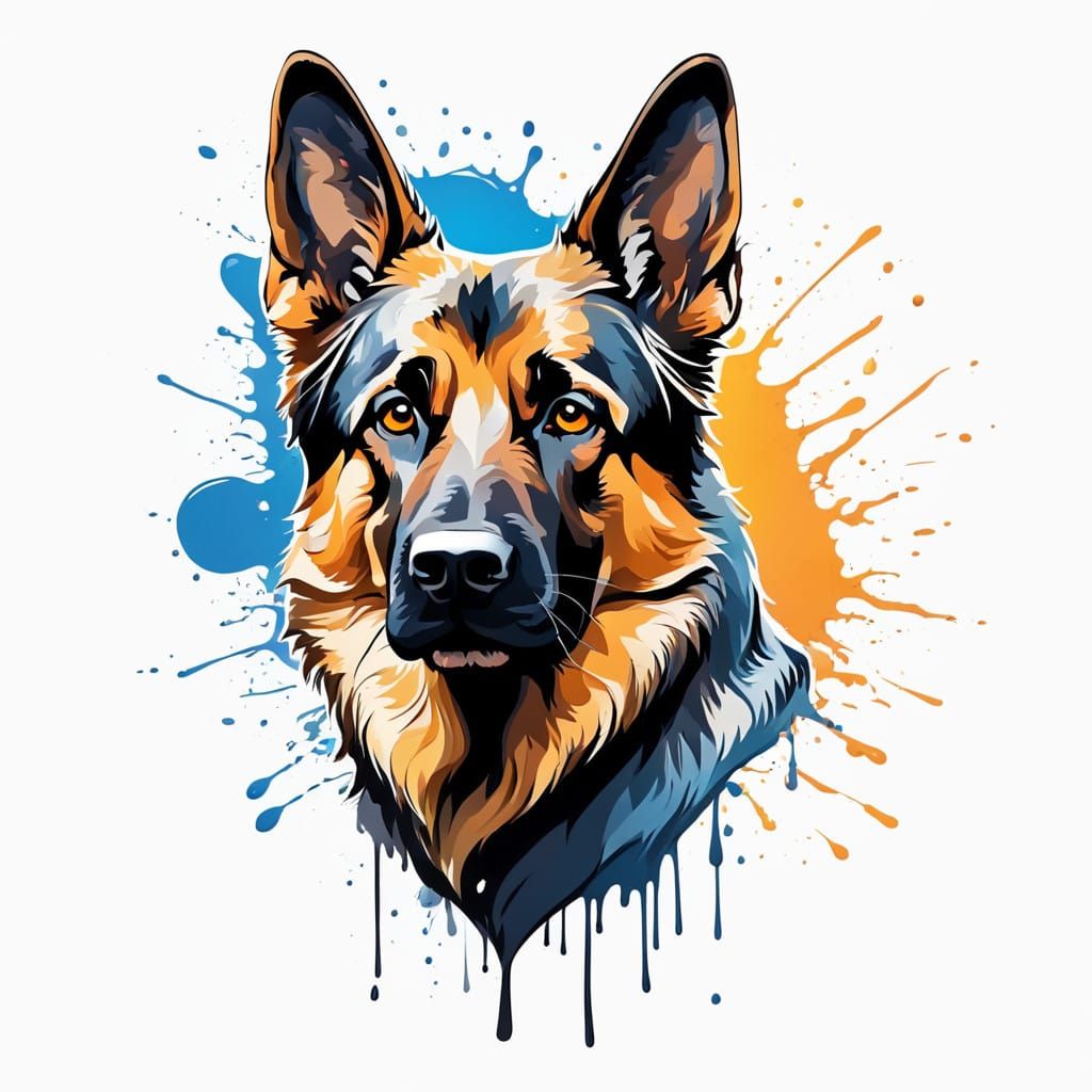 German Shepherd in Vibrant Splash Art