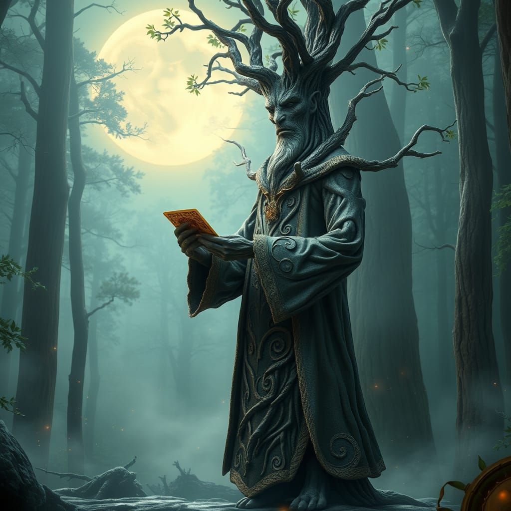 Mystic Tree Magician Performs Futuristic Magic Trick Under M...