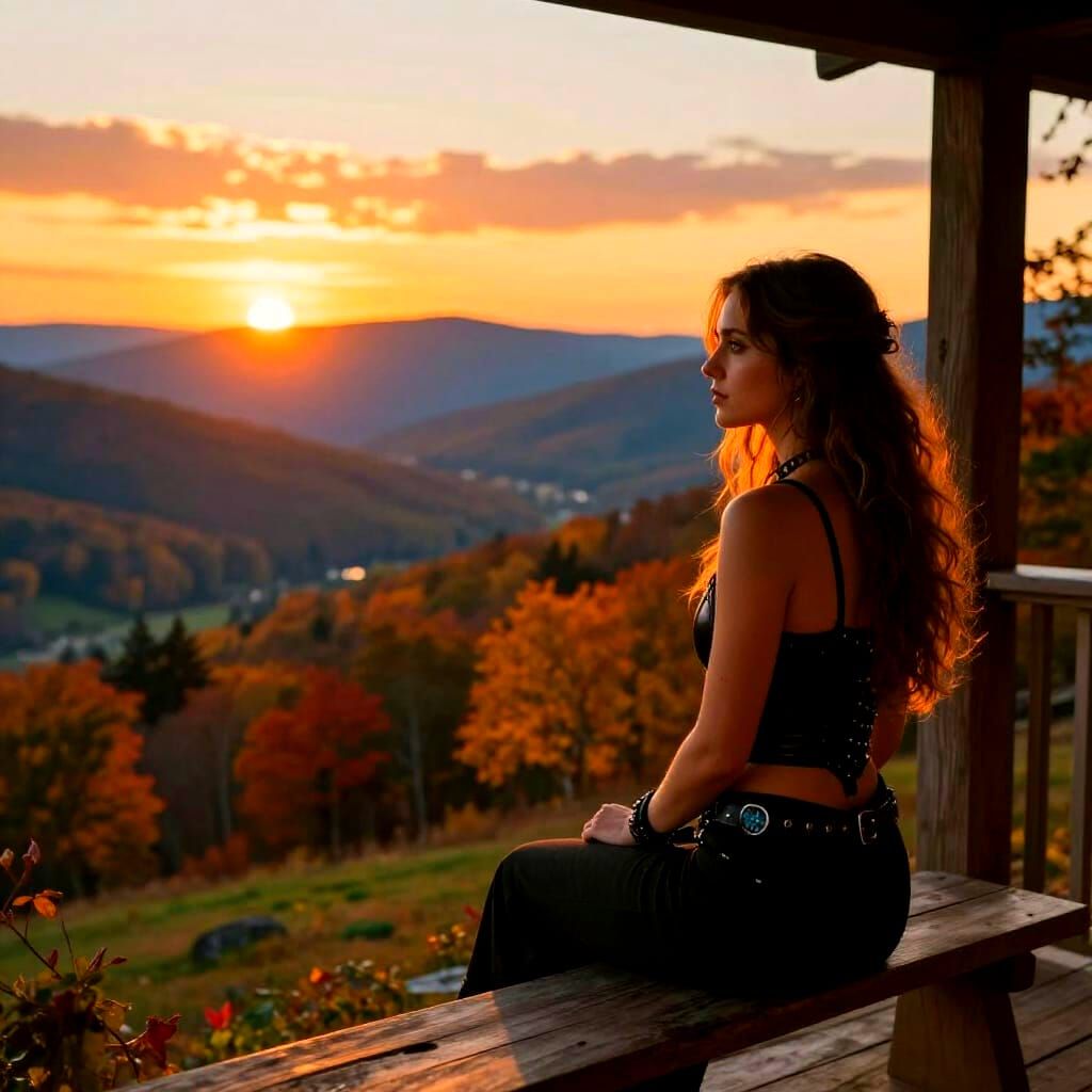 Woman Overlooking Autumn Valley at Dusk