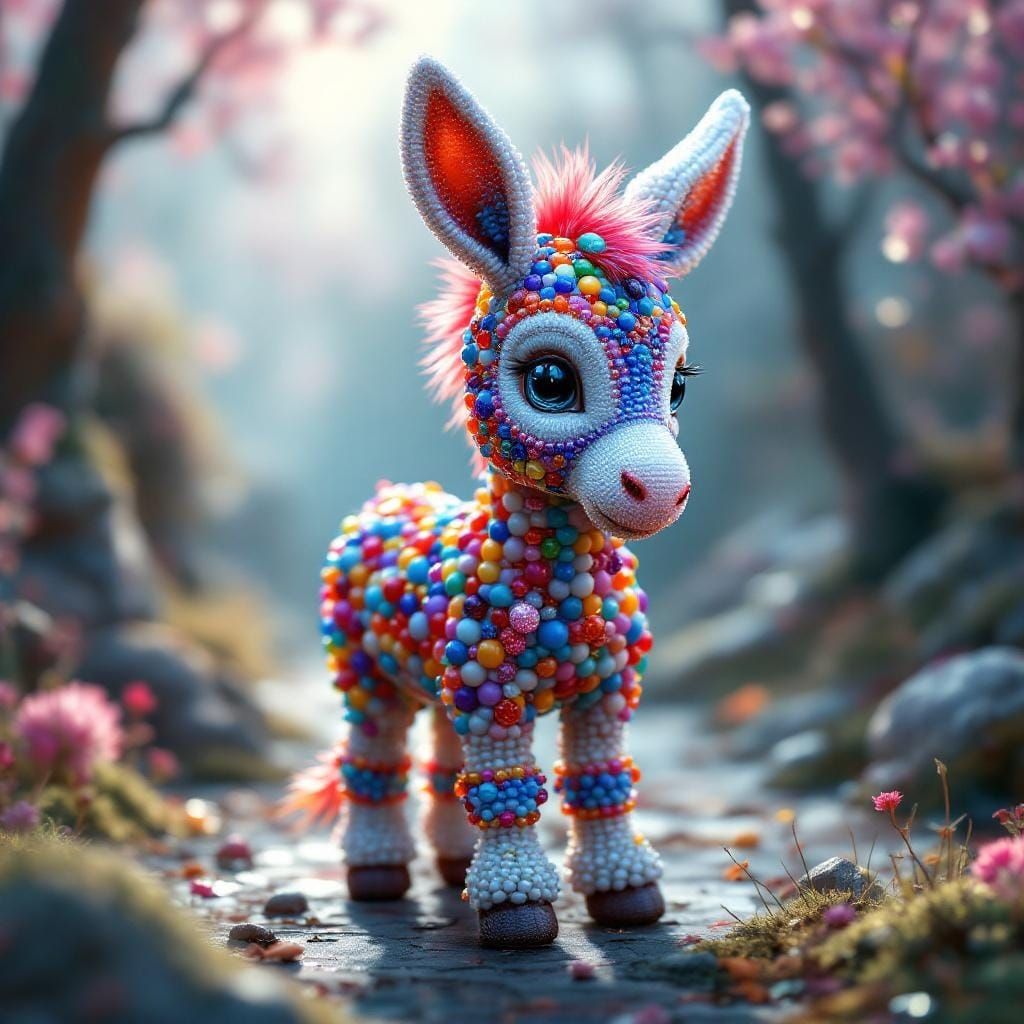 Beaded Albino Donkey in Fantasy Art Style