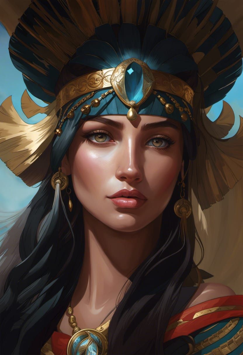 Minoan Princess Portrait in Astral Mixed Media Style