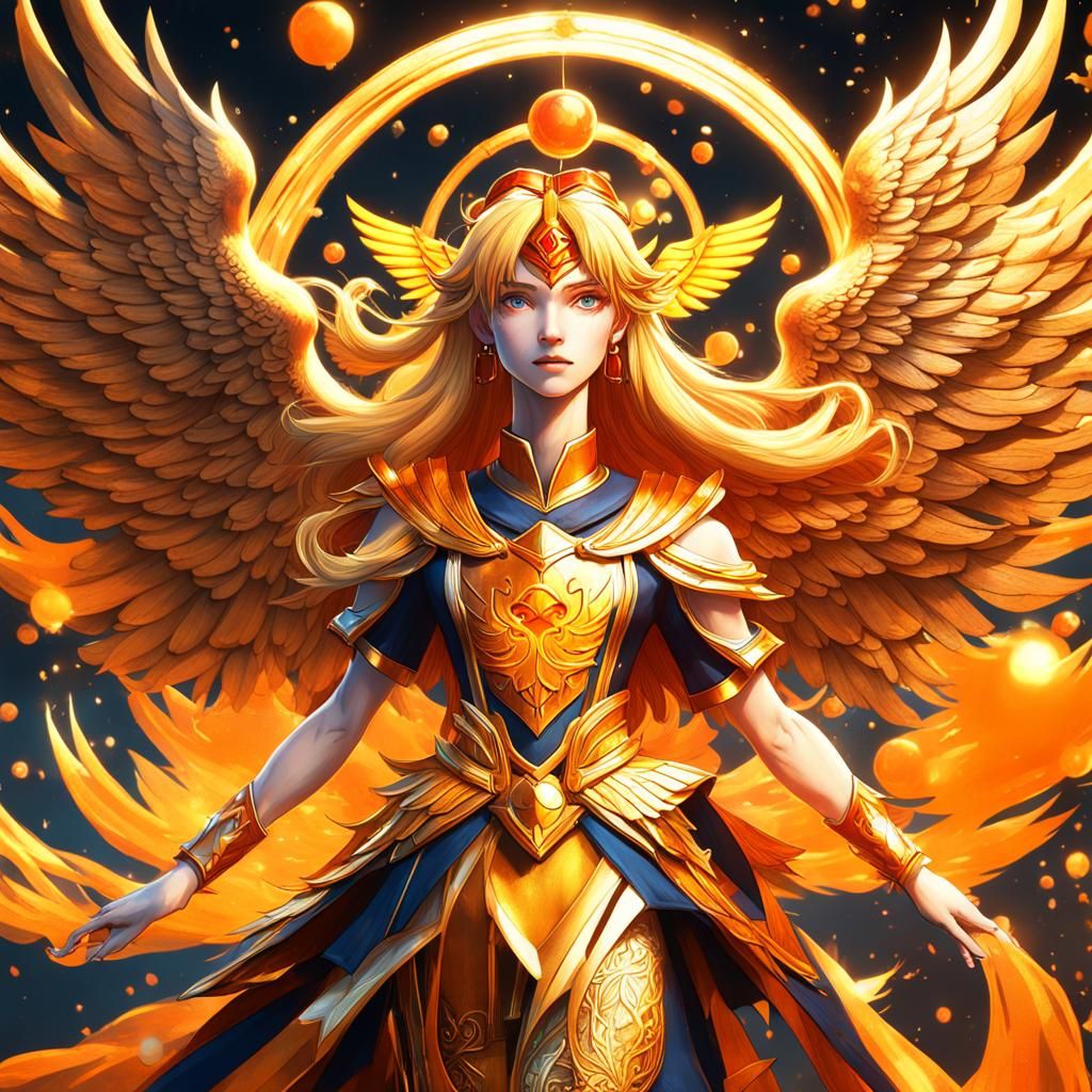 Half-human Half-Golden Phoenix Sailor Venus, wings, tattoos