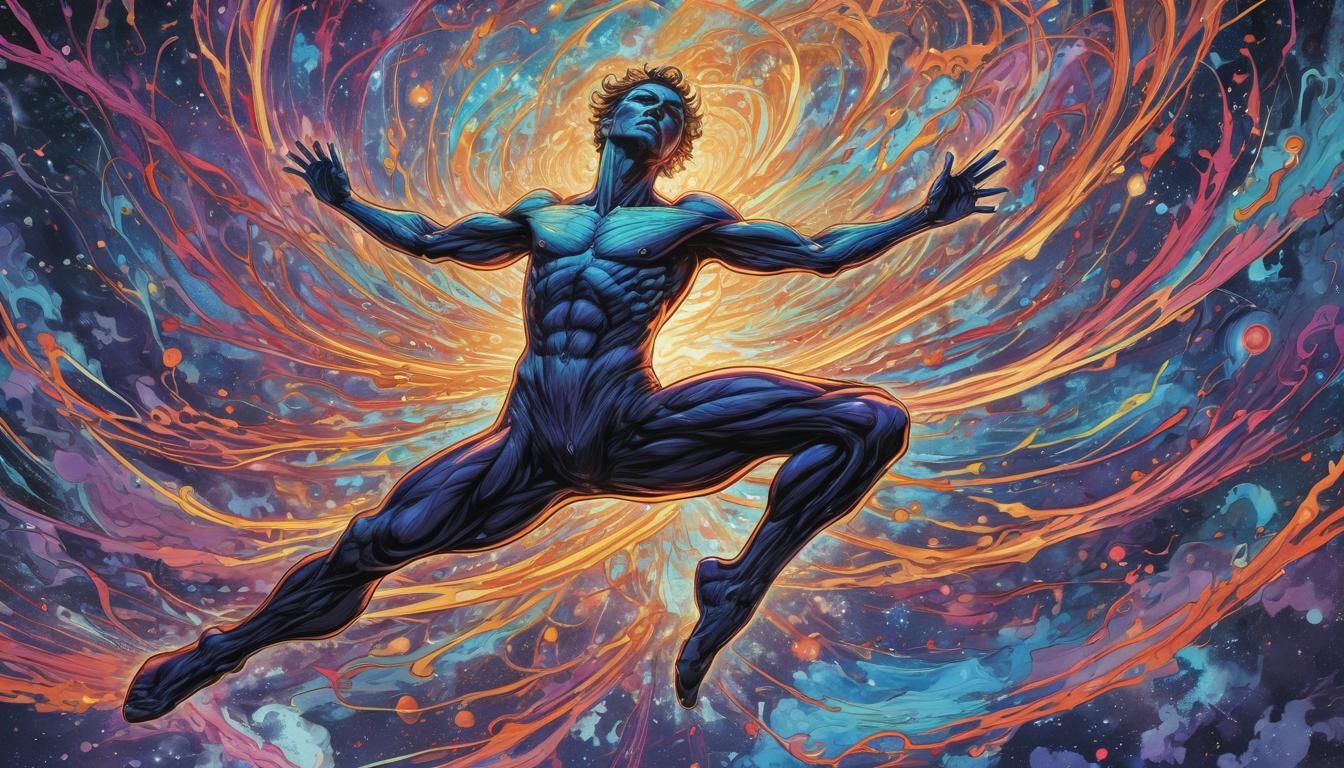 Ethereal Figure Floating in Astral Aura: Comic Art