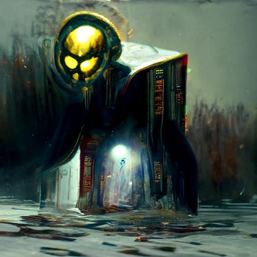 Sinister Atomic Library in Fantasy Art Style