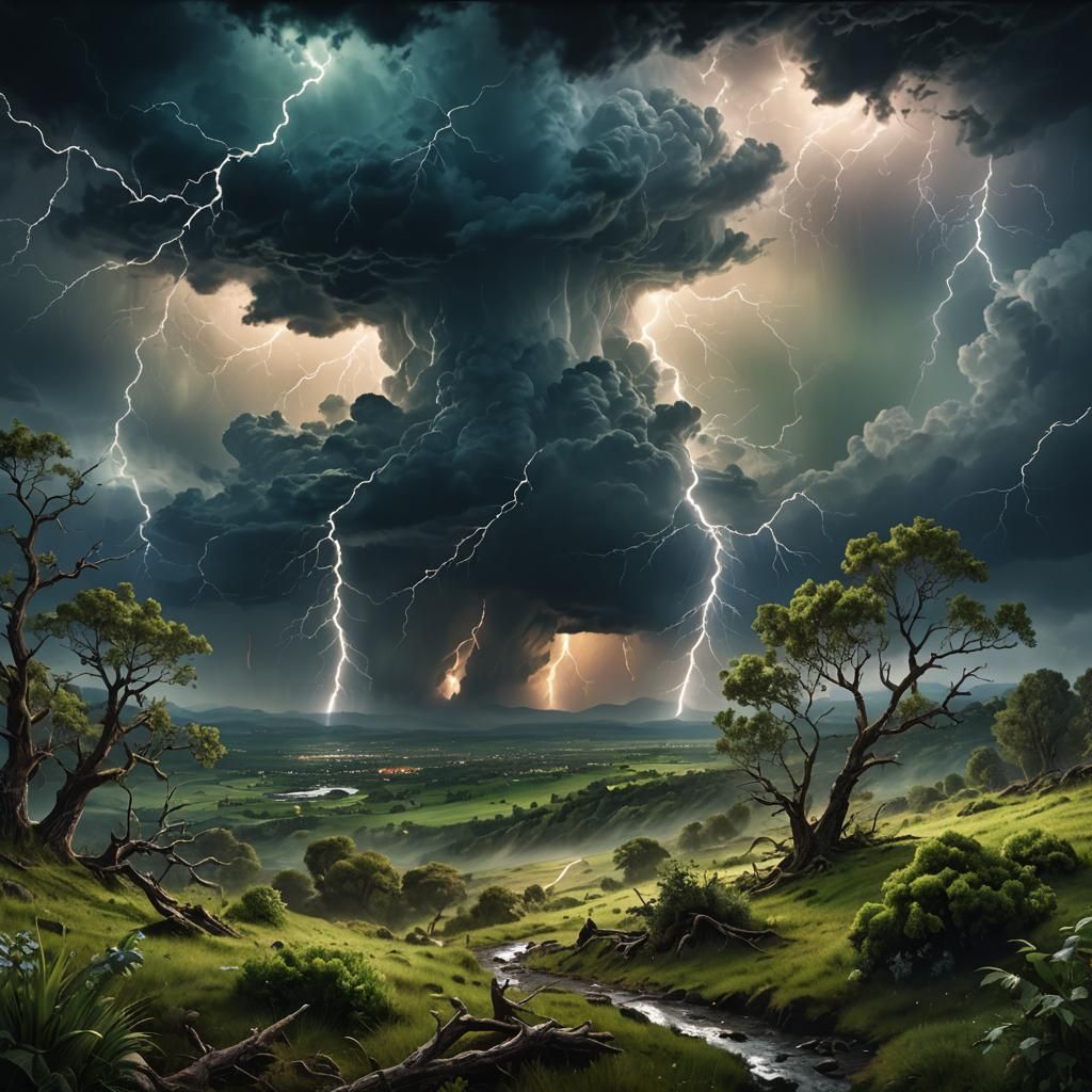 Dramatic Storm Landscape: Vibrant Oil Painting