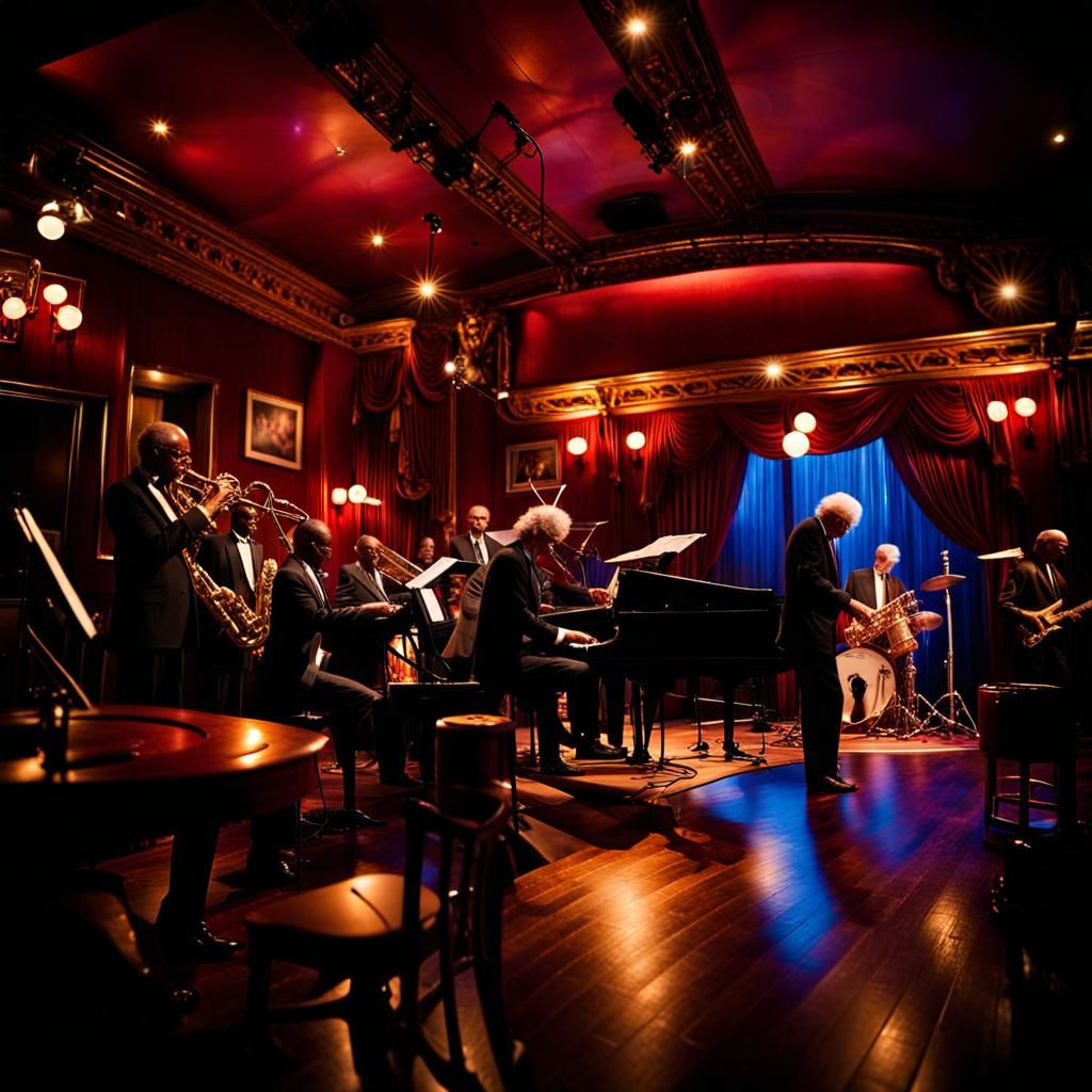 A wide shot of Sweet memories jazz club in New Orleans. With Dave brubeck and his band on stage.