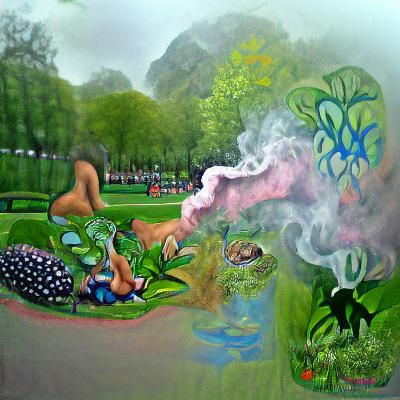 Psychedelic Stoner Smoking in Lush Park Art