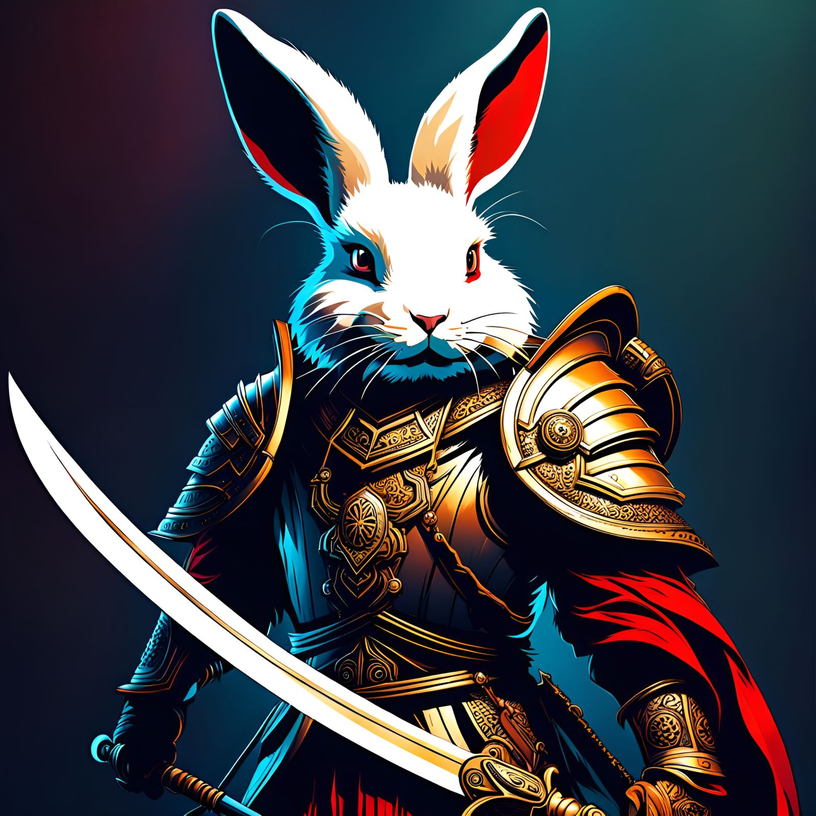 Epic Rabbit Warrior in Abstract Art Style