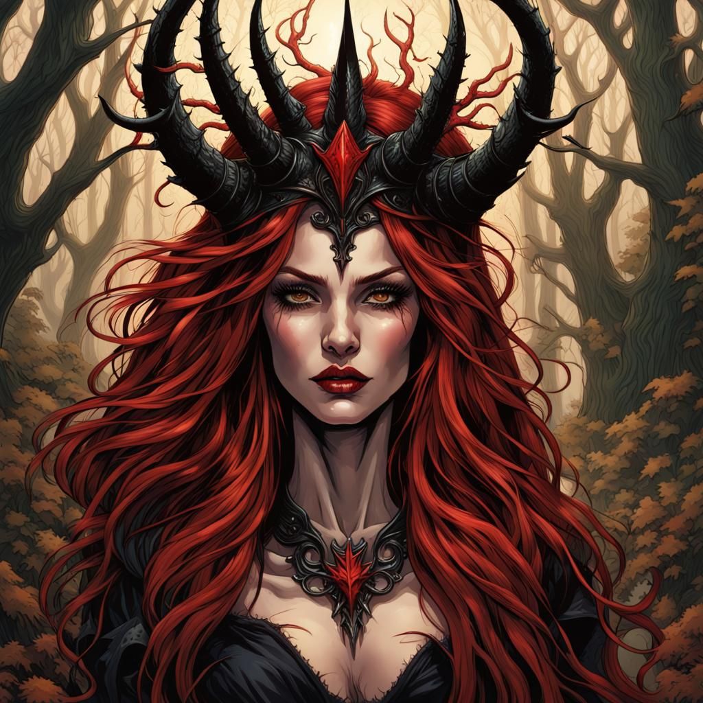 High Gothic Demonic Queen in Autumnal Forest