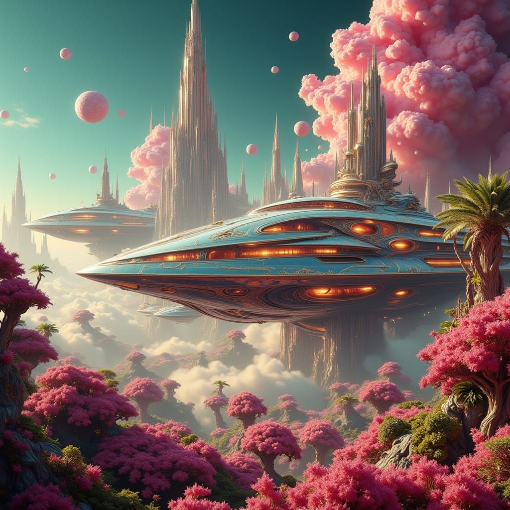 Venusian Aliens Launch Spacecraft in Retro-Futuristic Landsc...