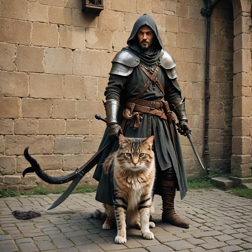 Medieval Rogue with Loyal Feline Companion