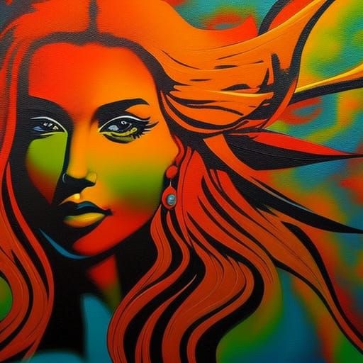 Sunset Woman in Colorful Graffiti Street Art