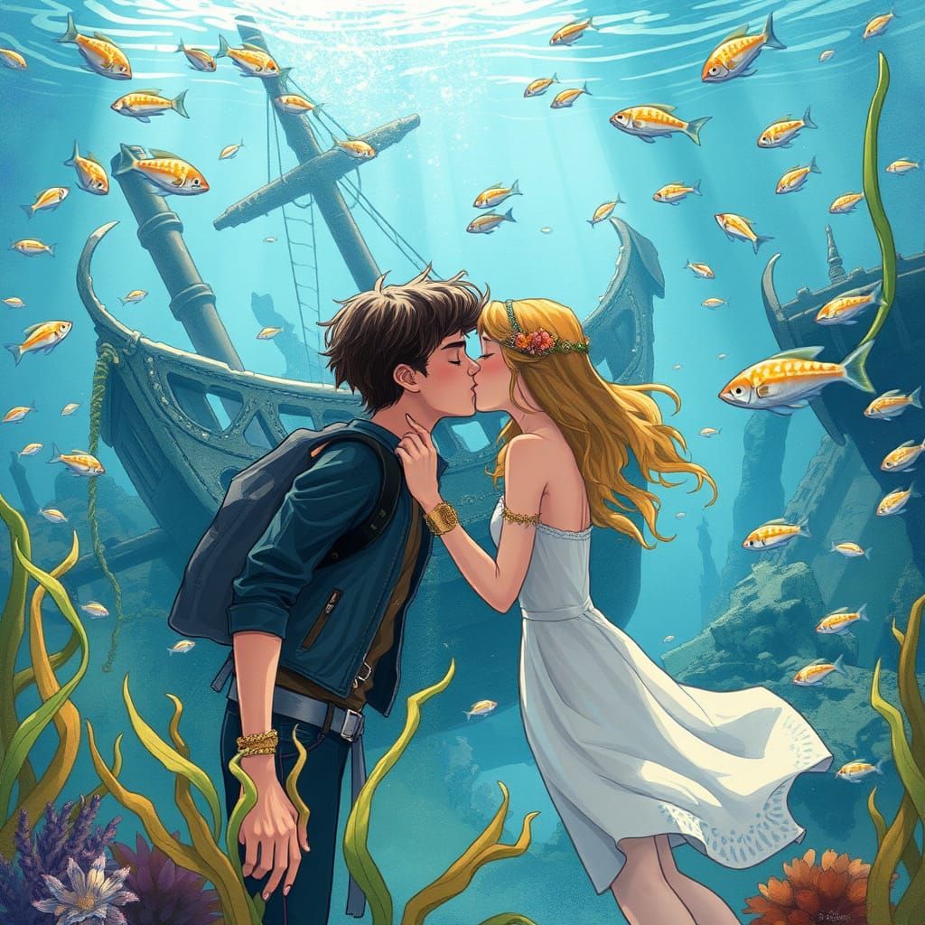 Percy and Annabeth Share a Whimsical Underwater Kiss