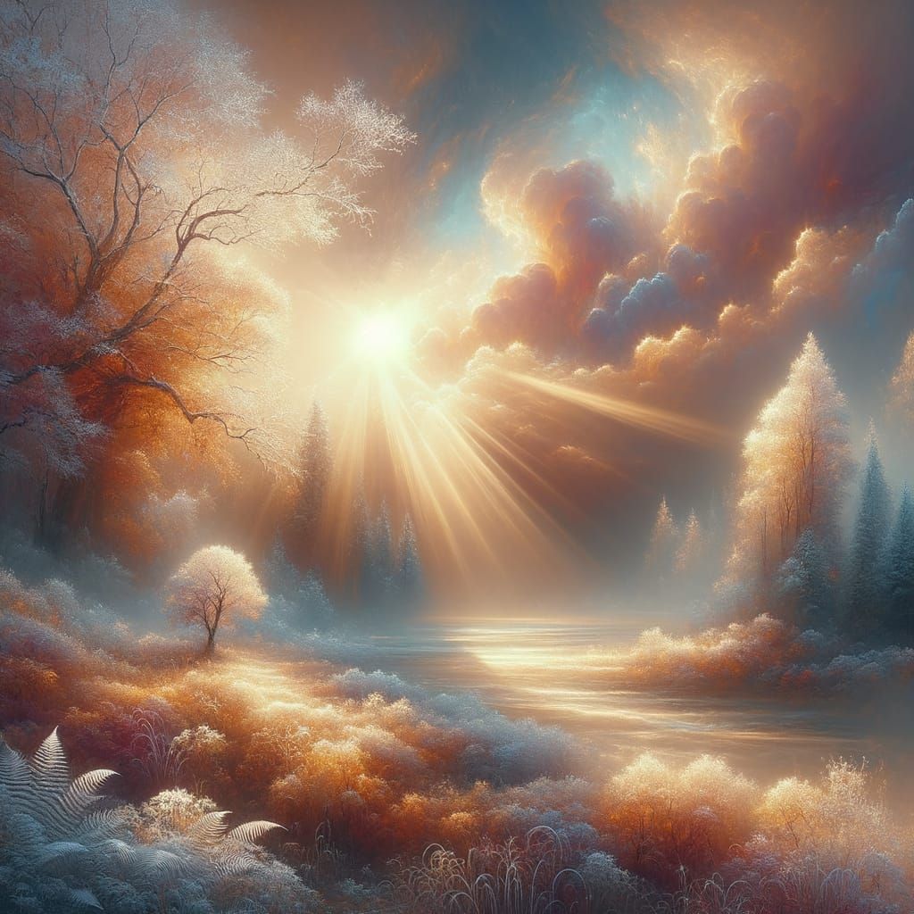 Frosted Autumn Evening Matte Painting with Divine Light