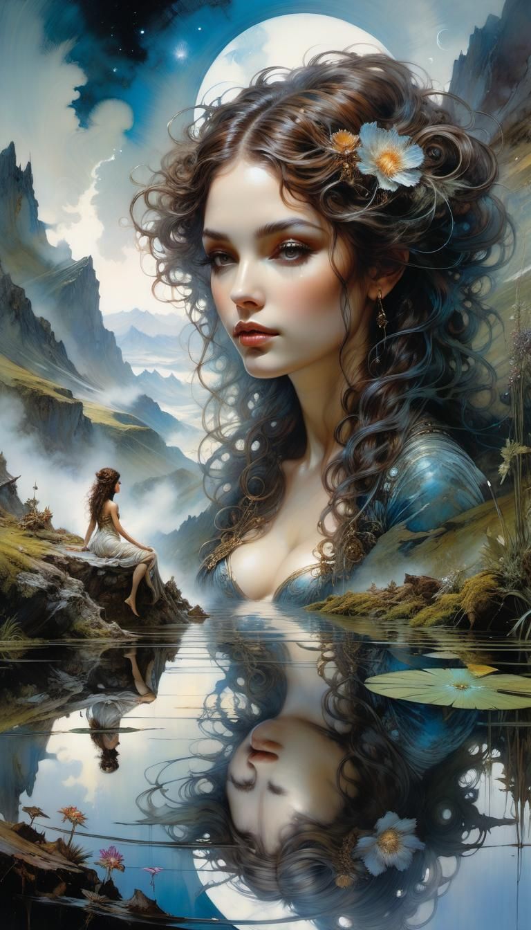 Celestial Goddess Reflecting in Mountain Pond