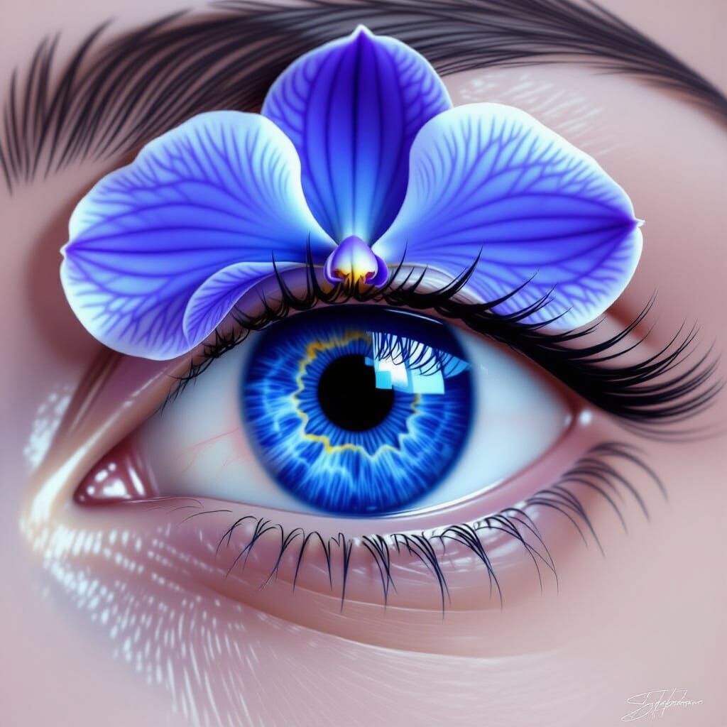 Human Eye With Blue Orchid Overlay Digital Painting