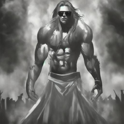 Surreal Wrestler in Flaming Inferno: Cinematic Film Still