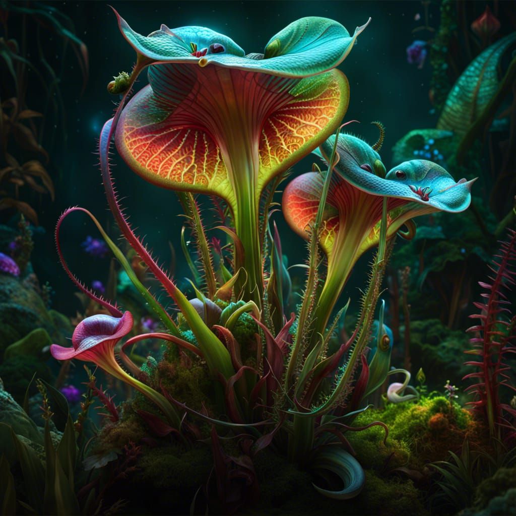 Bioluminescent Carnivorous Plant in Fantasycore Style