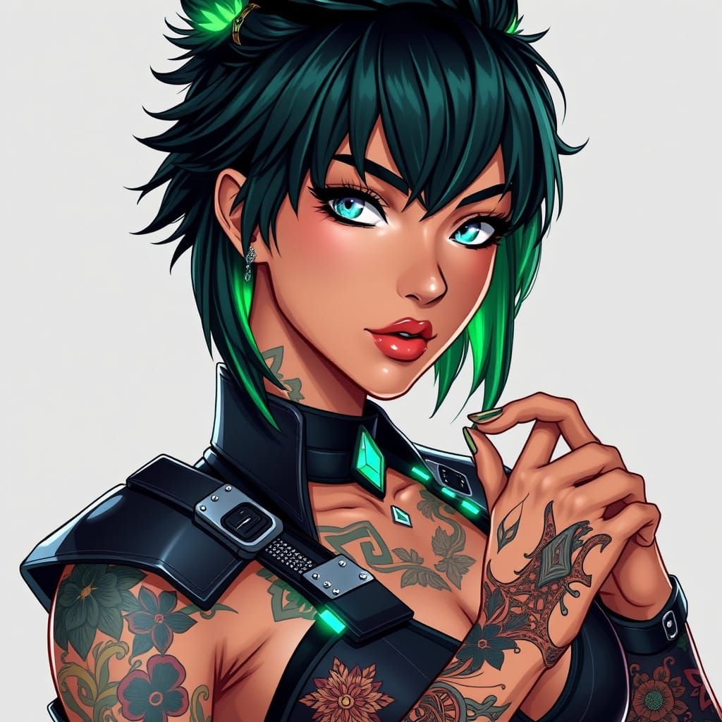 Cyberpunk Latina Kunoichi in Elegance