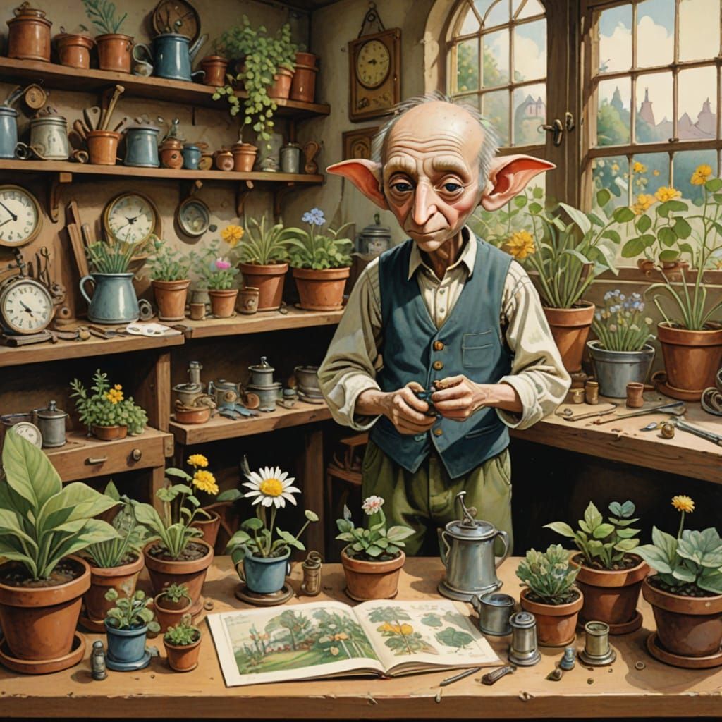 Dobby the House Elf Tends a Clockwork Garden