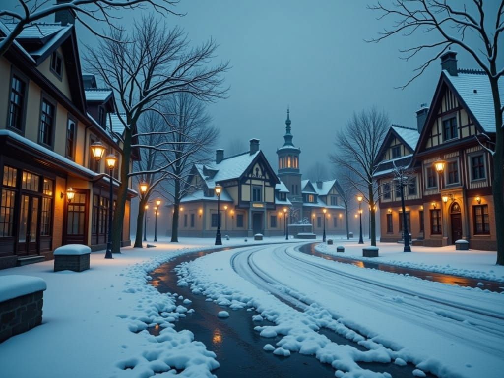 Winter City Square in Photorealistic Style