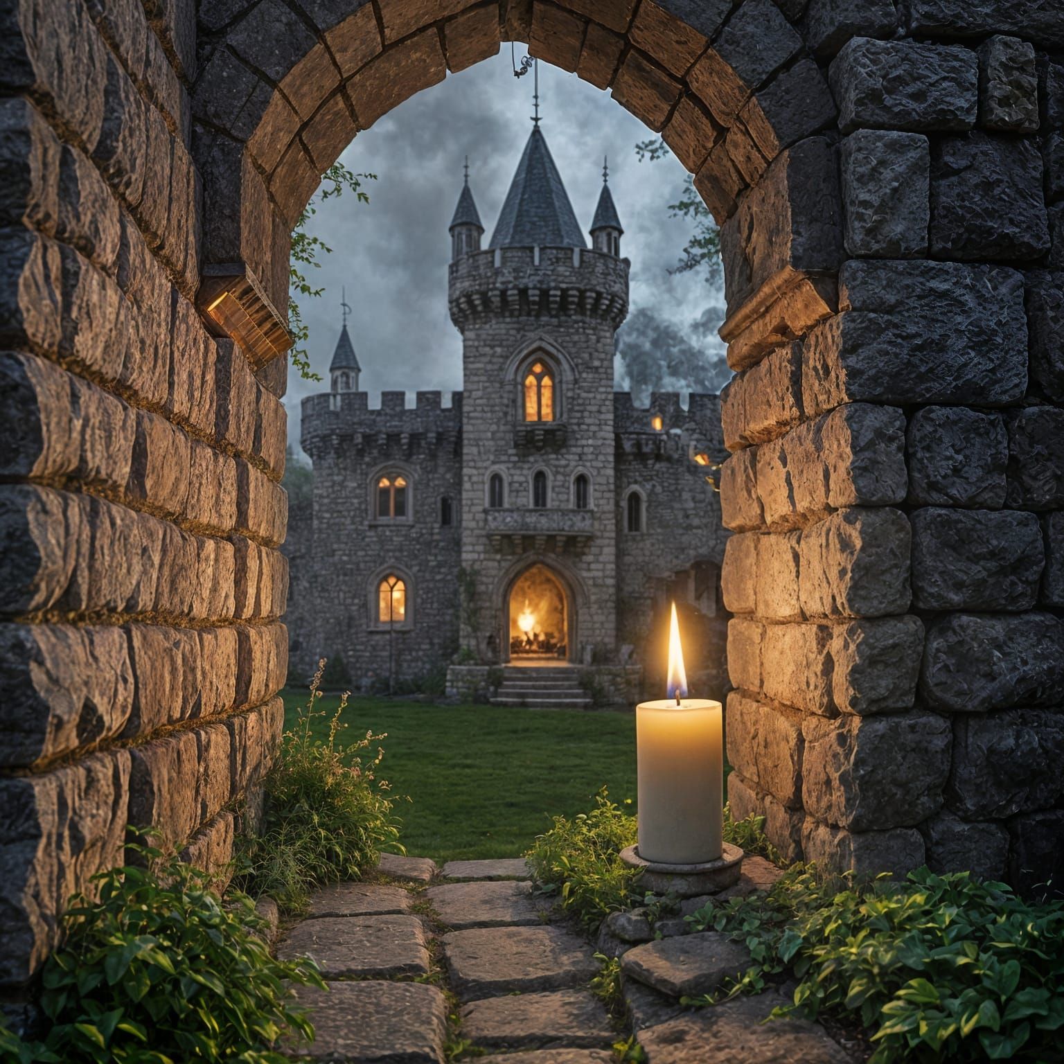 Medieval Castle Scene with Flickering Candlelight