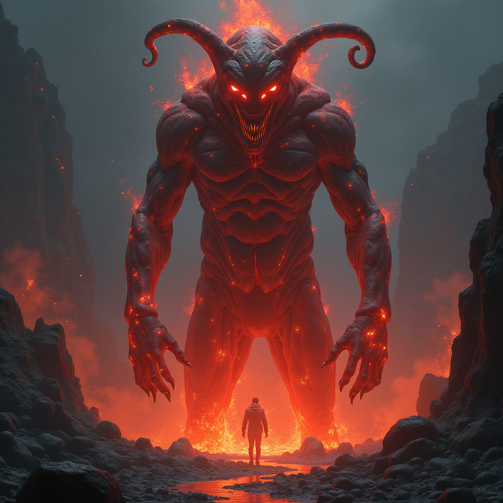 Lava Alien God of Crimson Skies in Dark Fantasy Realms