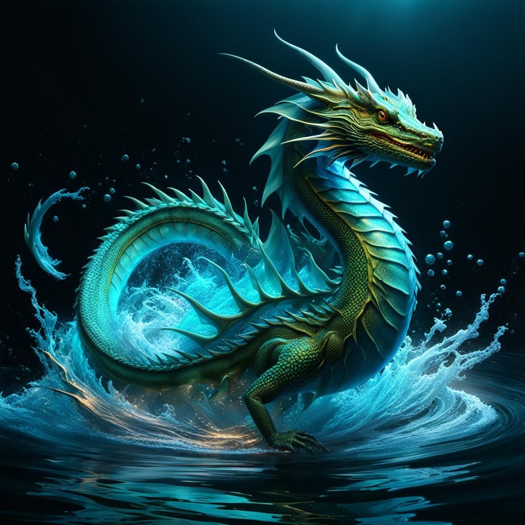 Bioluminescent Water Dragon in a Fantasy Style