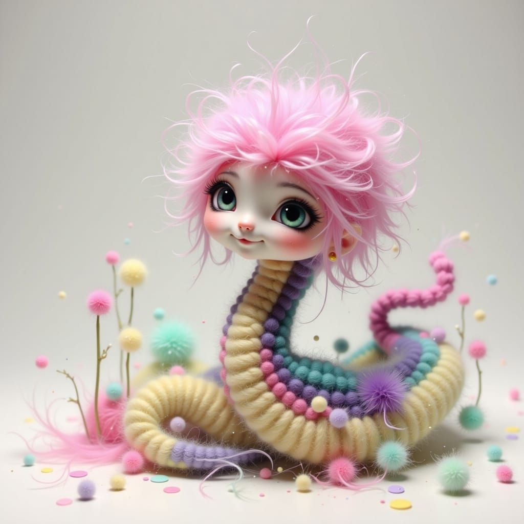Adorable Yarn Snake in Whimsical Pastel Style
