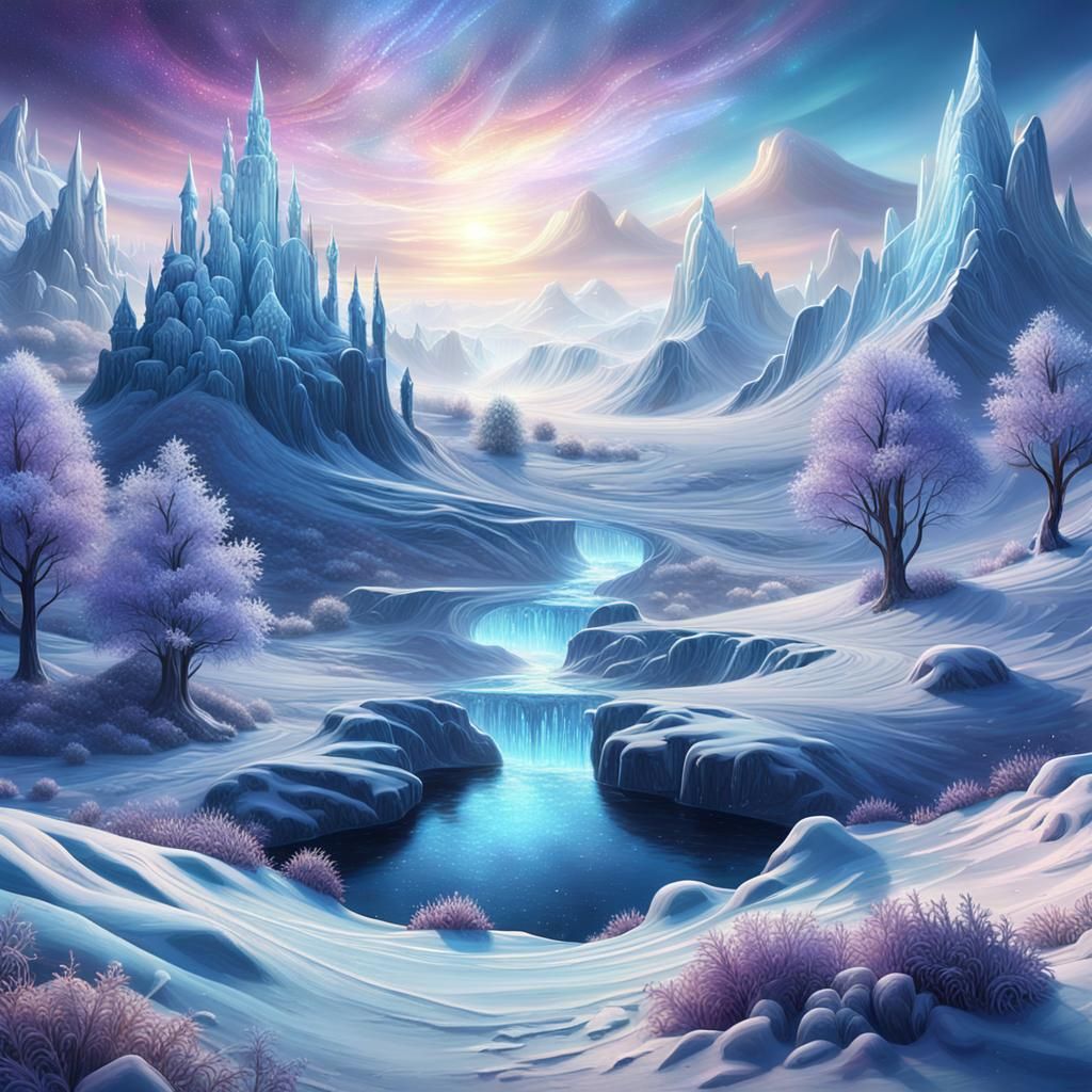 Icy Ethereal Landscape in Iridescent Colors