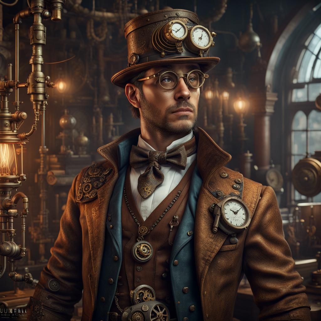 Steampunk Frontend Web Developer: Detailed Matte Painting