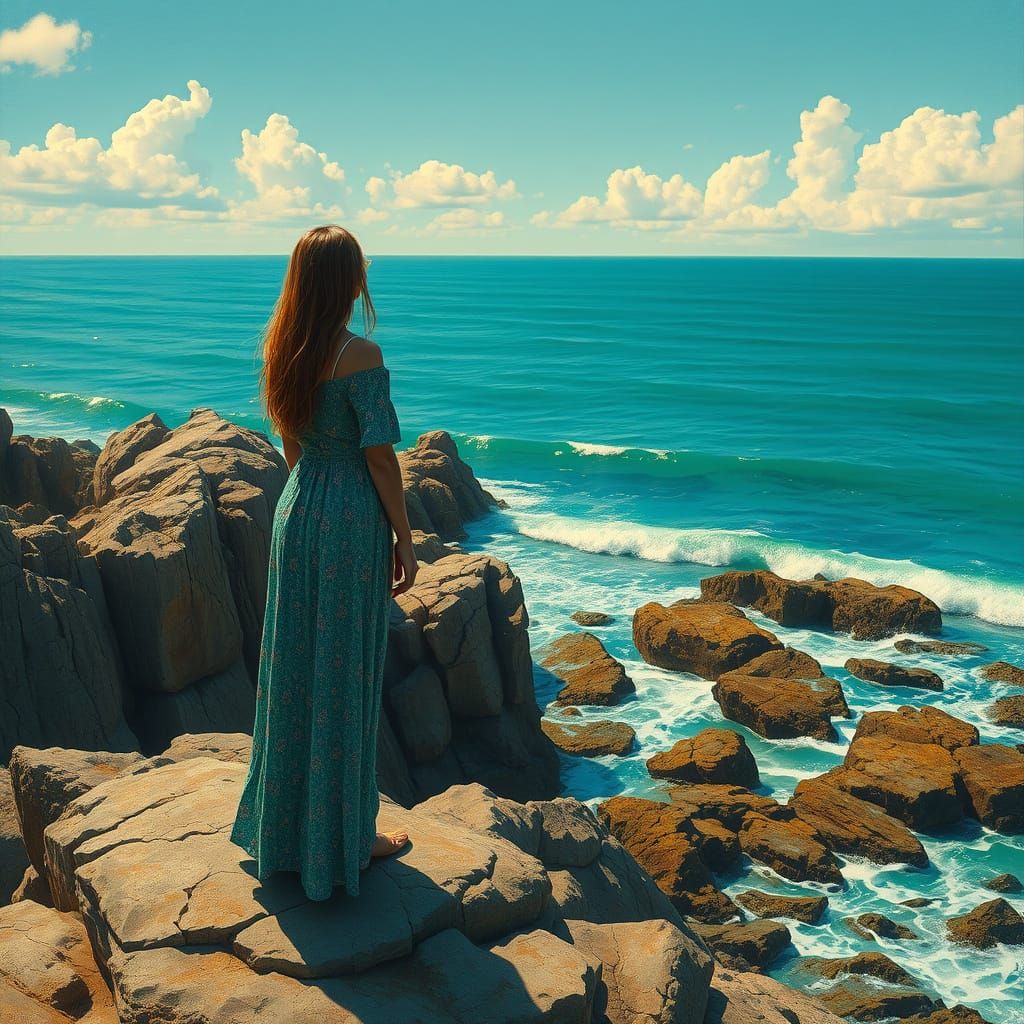 Turquoise Ocean View in Dreamlike Pop Art Style