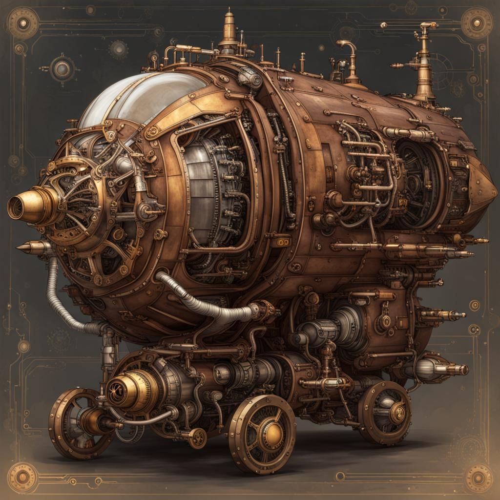 Steampunk Spaceship with Retro Engine