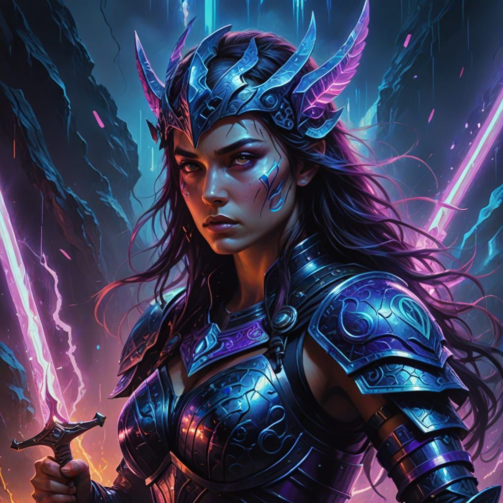 Goddess Warrior Battles in Surreal Dark Dimension