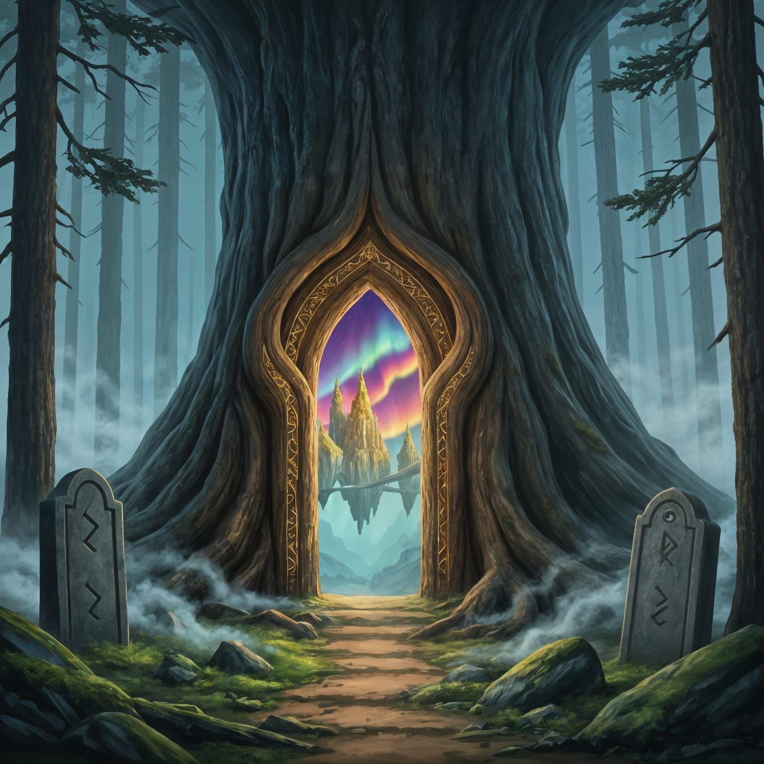 Yggdrasil Portal to Asgard in Norse Mythology Style